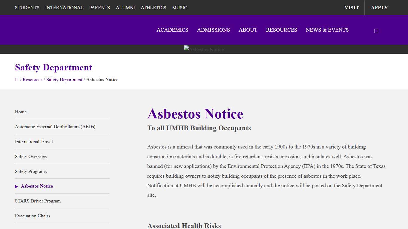 Asbestos Notice - Safety Department