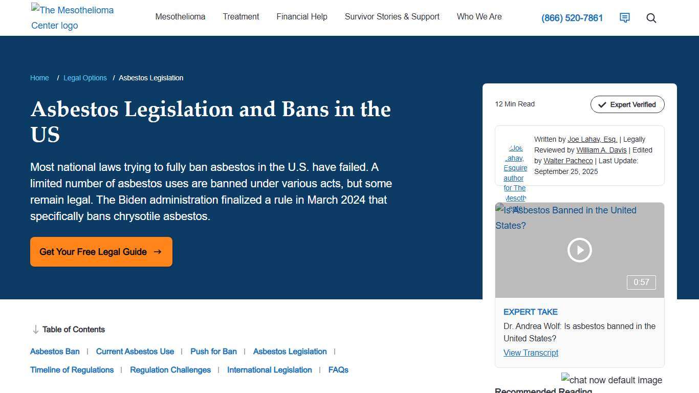 Asbestos Ban and Legislation: U.S. Laws and Ongoing Efforts